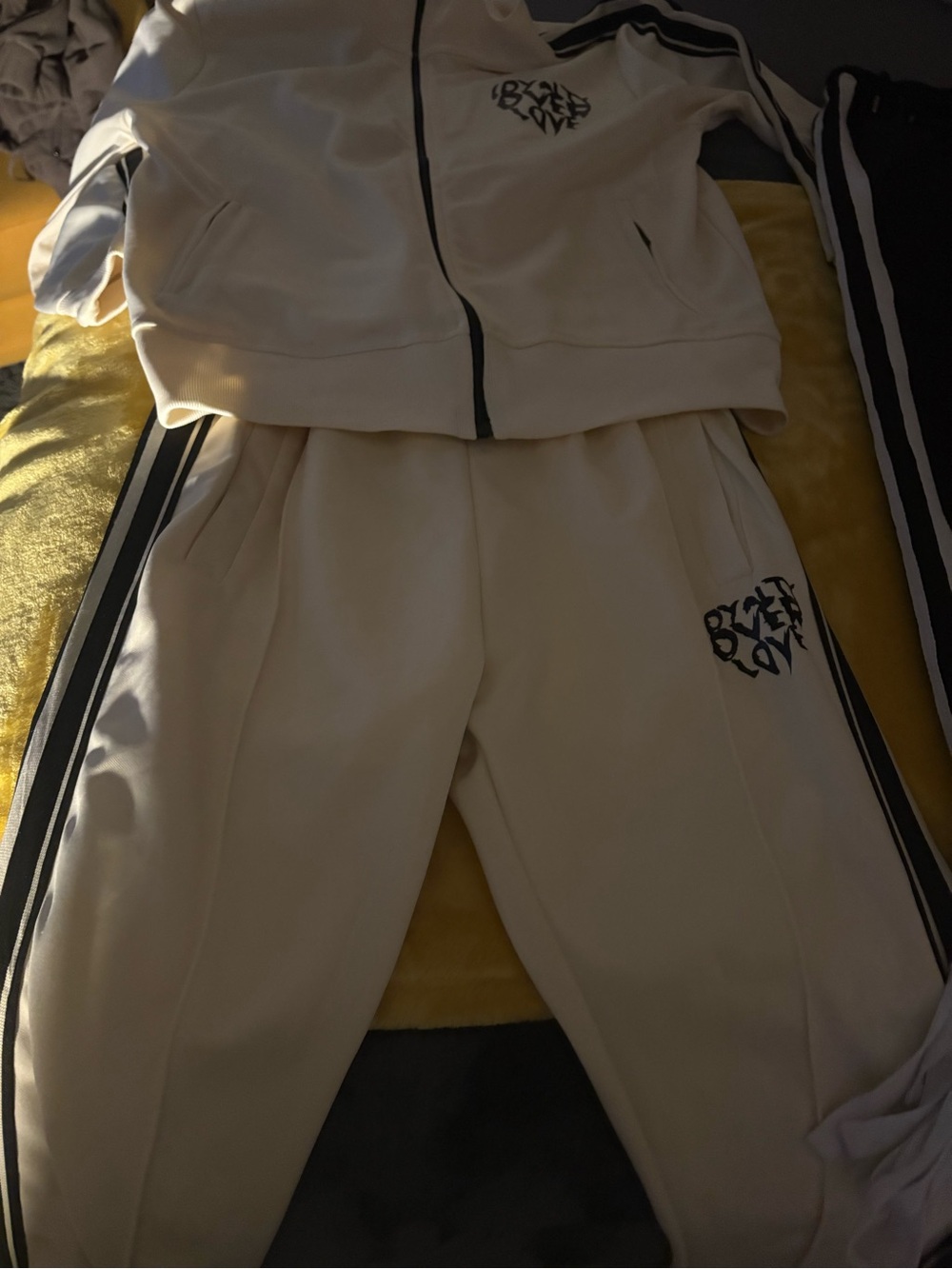 Kids Cream Track Pants With Side Stripes